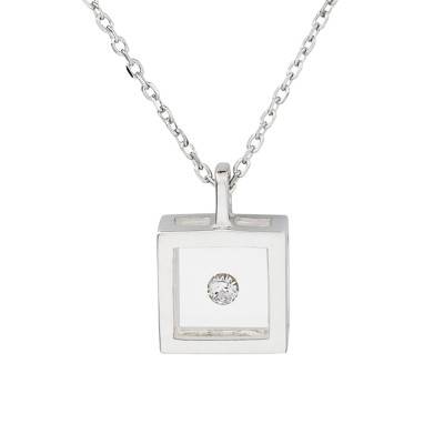 925 Sterling Silver & Diamond Micro Square Necklace, Length 44 cm - Pascal MORABITO