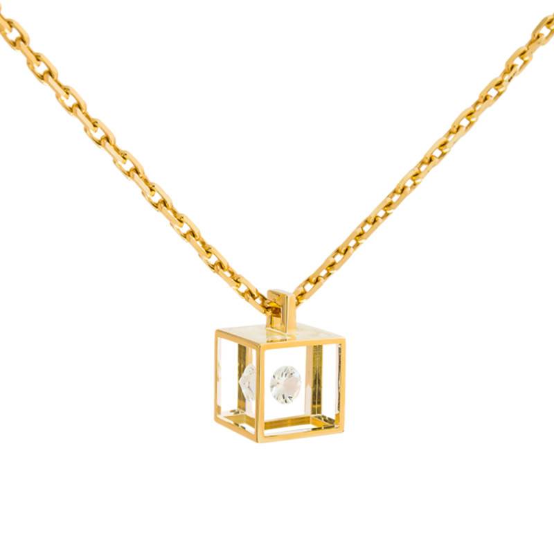 750/1000 Yellow Gold & Diamond 0.03 ct Micro Cube Necklace, Length 42 cm - Pascal MORABITO