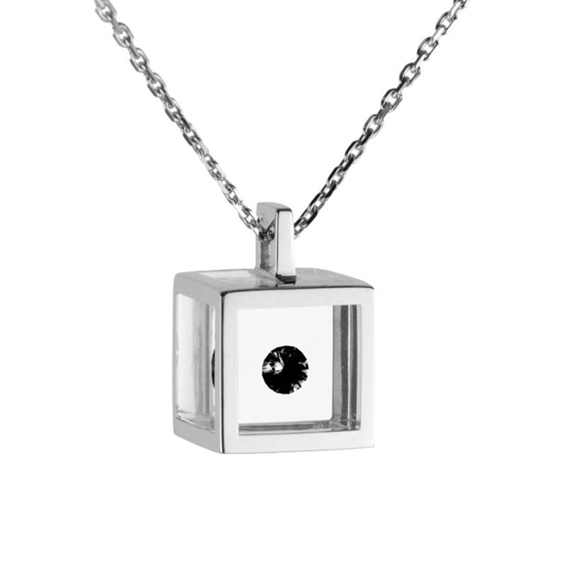 925 Silver & Black Diamond Cube Necklace, Length 55 cm - Pascal MORABITO