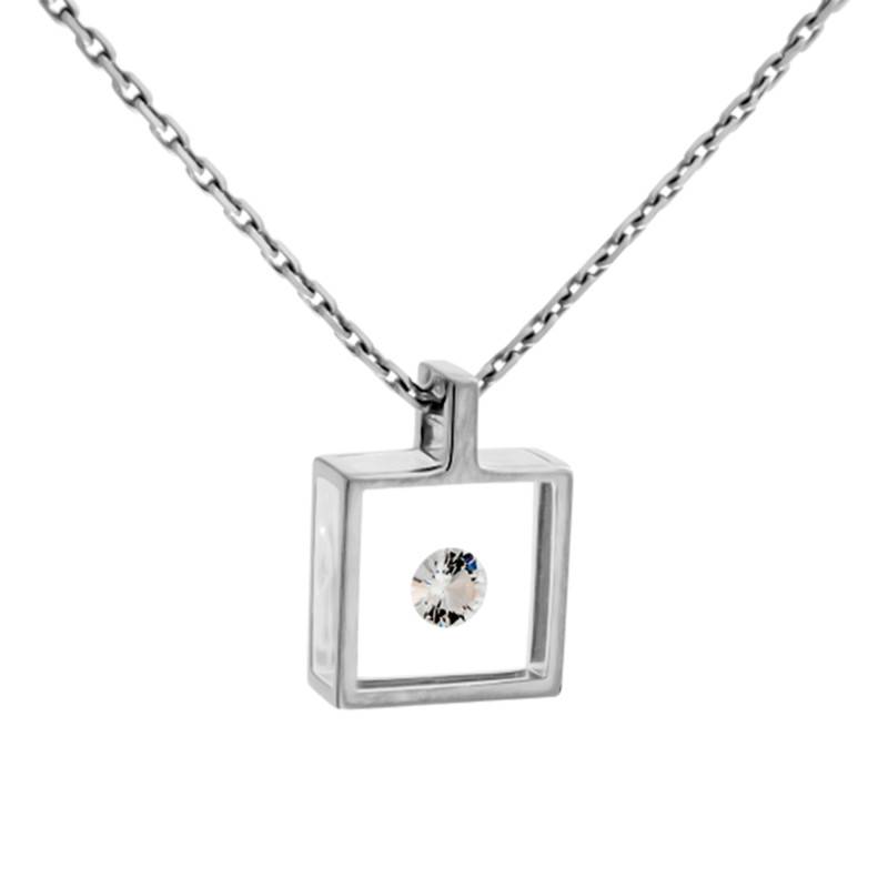 750/1000 White Gold & Diamond 0.1 ct Micro Square Necklace, Length 42 cm - Pascal MORABITO