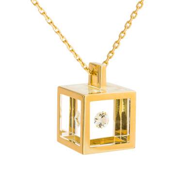 Collier Cube en Or Jaune & Diamant 0,1 ct, Longueur 42 cm - Pascal MORABITO