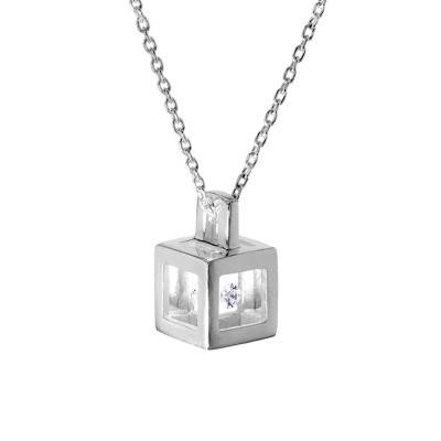 Collier Micro Cube en Argent & Diamant 0,03 ct, Longueur 44 cm - Pascal MORABITO