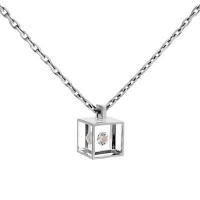 Collier Micro Cube en Or Blanc 750 & Diamant 0,03 ct, Longueur 42 cm - Pascal MORABITO