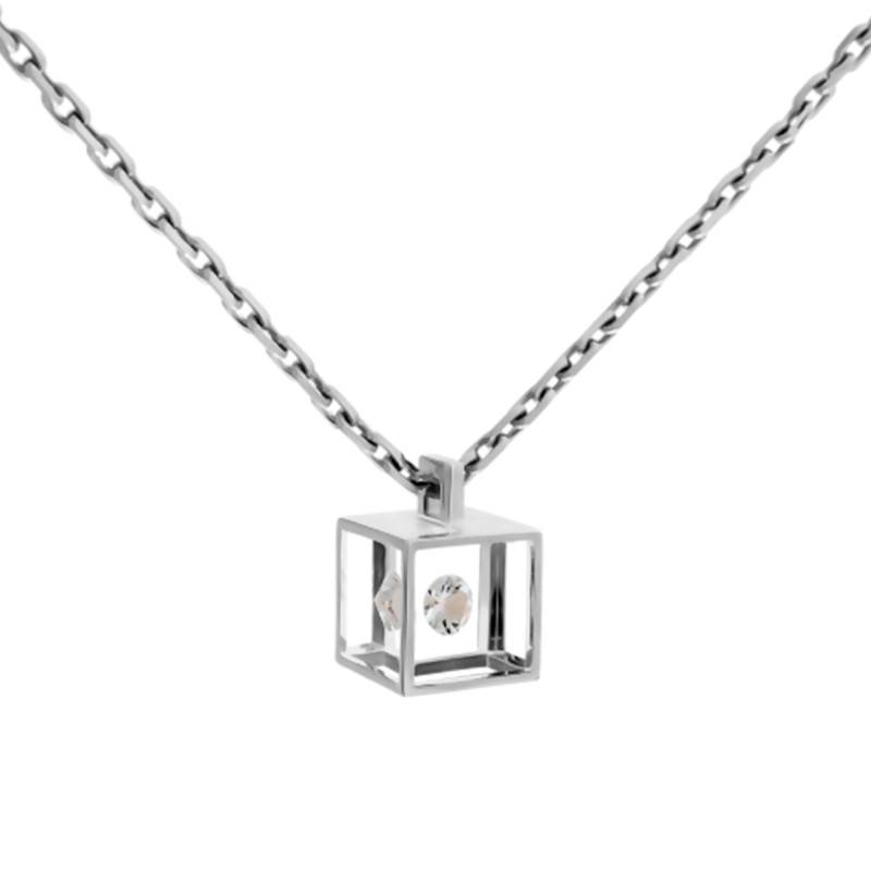 750 White Gold & Diamond 0.03 ct Micro Cube Necklace, Length 42 cm - Pascal MORABITO