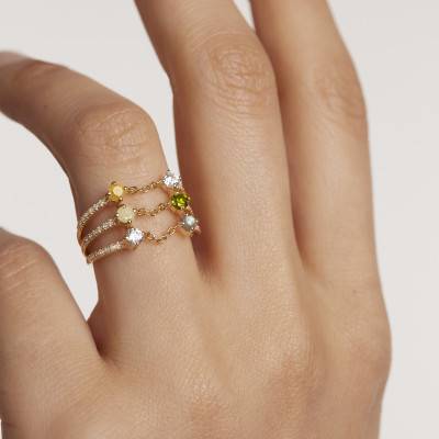 Bague JUNO Juno Doré Zircons et Labradorite - AN01-655-10 - Pdpaola