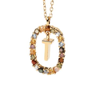 Gold Letter Necklace & Stones, Length 40 cm to 55 cm - CO01-260-U - Pdpaola