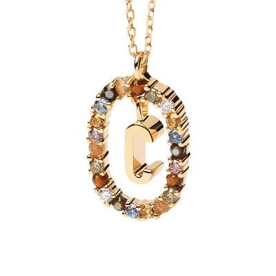 Gold Letter Necklace & Stones, Length 40 cm to 55 cm - CO01-260-U - Pdpaola