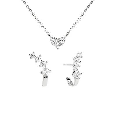 Forever 925 Sterling Silver Necklace and Stud Earrings Gift Set, 40 cm to 50 cm - Pdpaola