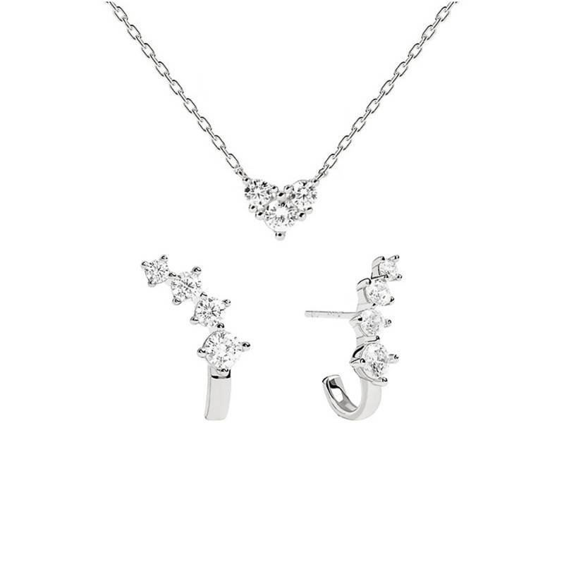 Forever 925 Sterling Silver Necklace and Stud Earrings Gift Set, 40 cm to 50 cm - Pdpaola