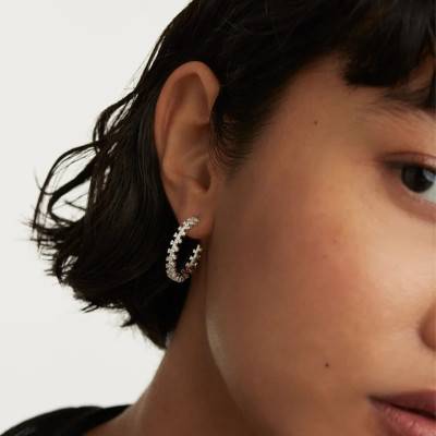 Boucles d'Oreilles Argent & Zircons Blancs Crown Silver, 22 mm - Collection Essential Treasures - Pdpaola