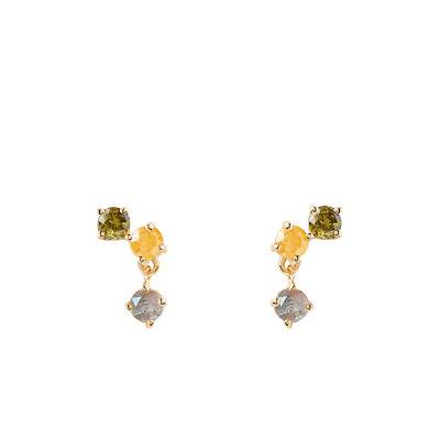 JUNO Gold Zirconia & Labradorite Drop Earrings AR01-544-U - Pdpaola
