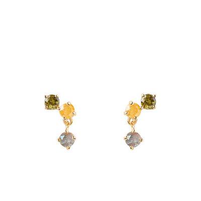 Boucles d'Oreilles JUNO Flora Zircons et Labradorite Doré - AR01-543-U - Pdpaola