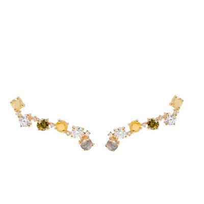 Boucles d'Oreilles JUNO April Doré Labradorite et Zircons - AR01-560-U - Pdpaola