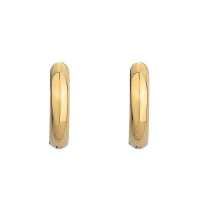 Gold Steel Thick Hoop Earrings, 14 mm Diameter - Phebus