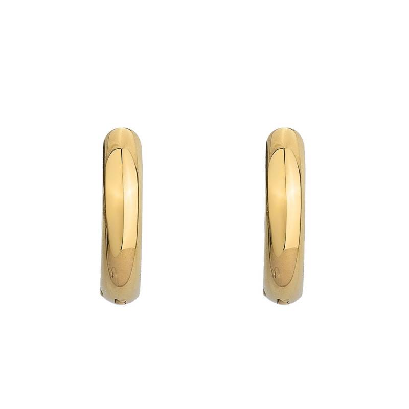 Gold Steel Thick Hoop Earrings, 14 mm Diameter - Phebus