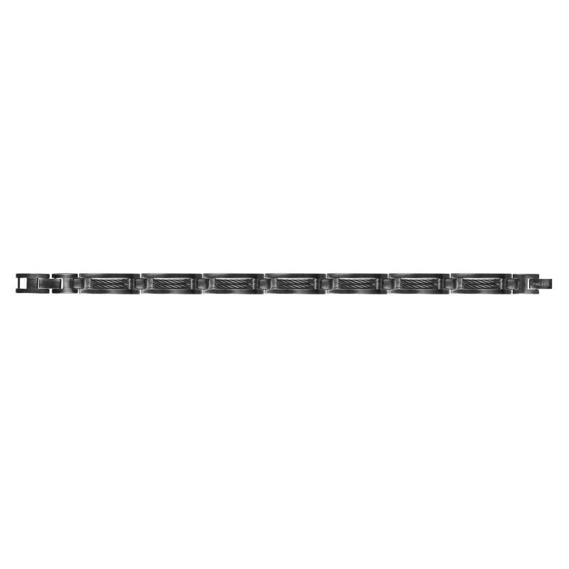 Sohan Steel, Black & Black Cable Bracelet, 19.5 cm to 21 cm - Phebus