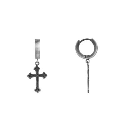 Gothic Cross Steel Hoop Earrings, Diameter 9 mm - Phebus