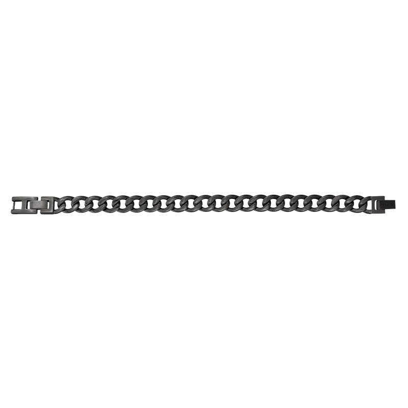 Black Steel Curb Chain Bracelet Hazou, Length 19.5 cm, Width 9 mm - Phebus
