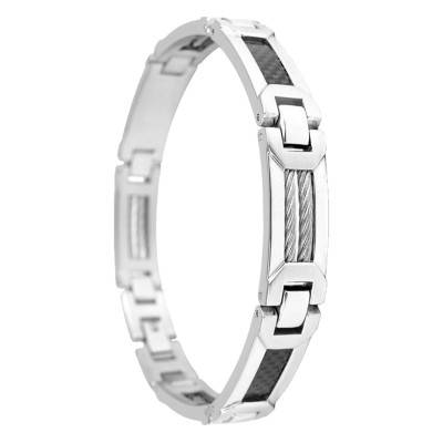316L Steel, Cable & Carbon Jonas Bracelet, Length 21 cm - Phebus