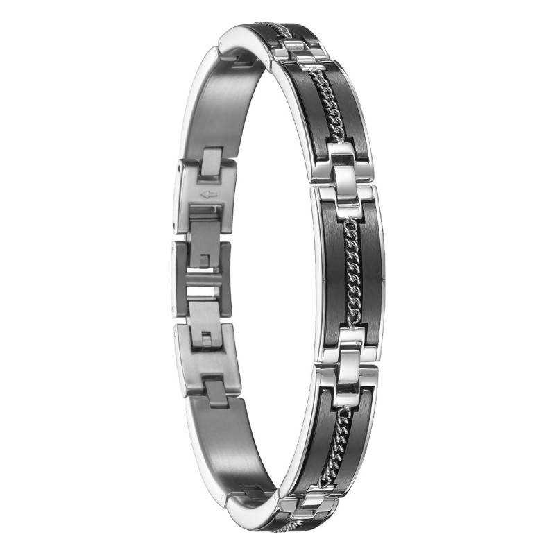 316L Steel & Black Ceramic Zadig Bracelet, Length 21 cm to 22 cm - Phebus