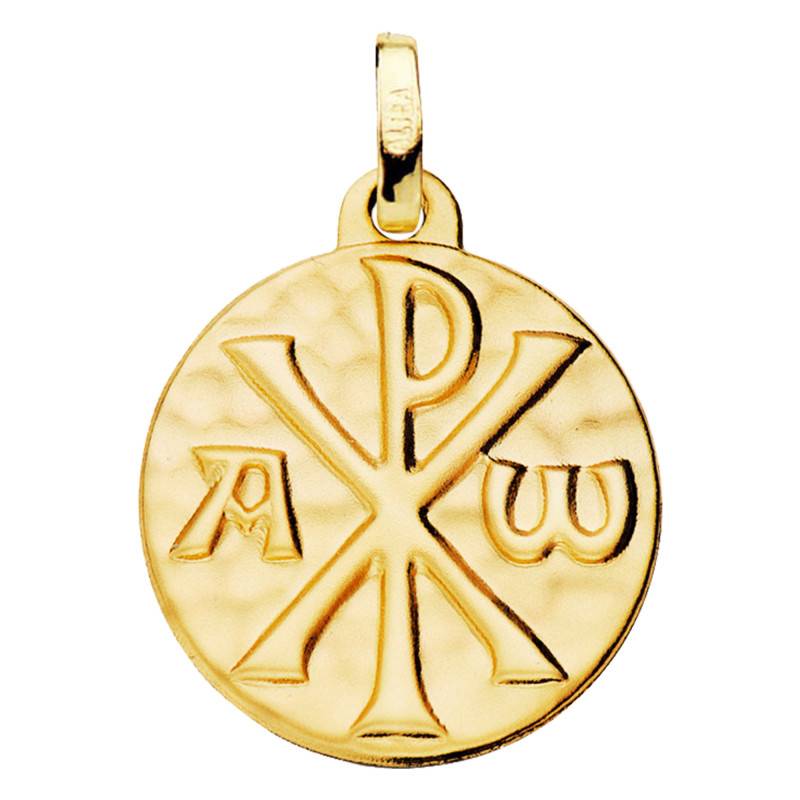 750/1000 Yellow Gold Hammered Chrisme Medal - Lumiosa