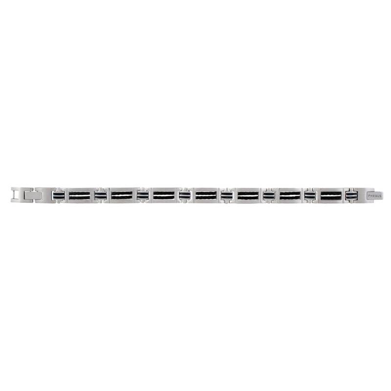 Léandre Steel & Black Cable Bracelet, 20 cm to 21.5 cm - Phebus