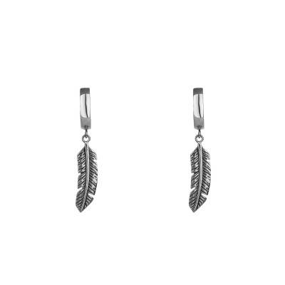Feather Stainless Steel Hoop Earrings, Diameter 13 mm - Phebus