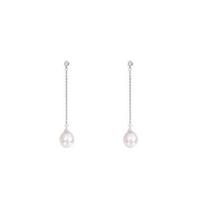 Boucles d'oreilles pendantes perles, diamants et Or Blanc 750 - Poema