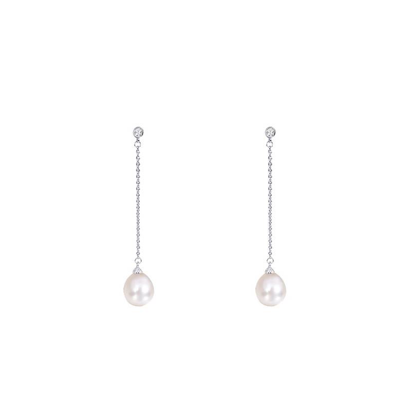 Boucles D'oreilles Perles Pendantes Plaqué Or 14K - Créoles élégantes Pour Femme, Zircon étincelant