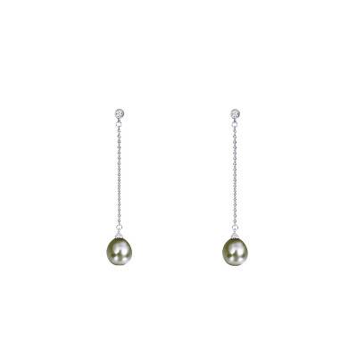 750 White Gold, Diamond & Tahitian Pearl Drop Earrings - Poema