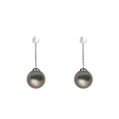 Boucles d'oreilles pendantes perles et Or Blanc 750 - Poema
