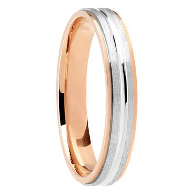 Grooved Layered Ribbon 750/1000 Two-Tone White and Rose Gold Wedding Ring - Ponce