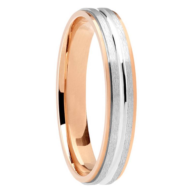 Grooved Layered Ribbon 750/1000 Two-Tone White and Rose Gold Wedding Ring - Ponce