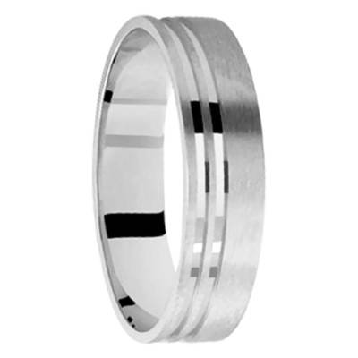 750/1000 White Gold Standard Ribbon Wedding Ring with 2 Grooves, 5 mm Width - Ponce