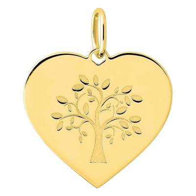 375 Yellow Gold Heart & Tree of Life Pendant, 19 mm Diameter - Emanessence