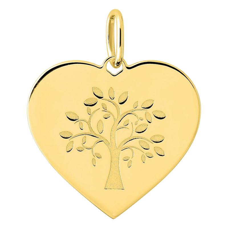 375 Yellow Gold Heart & Tree of Life Pendant, 19 mm Diameter - Emanessence