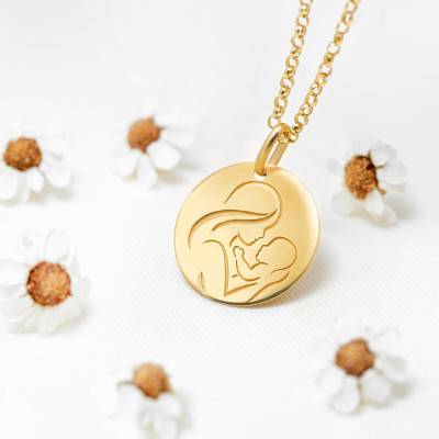 Médaille Vierge à l'Enfant Maternité en Or Jaune 375, Diamètre 16 mm - Emanessence