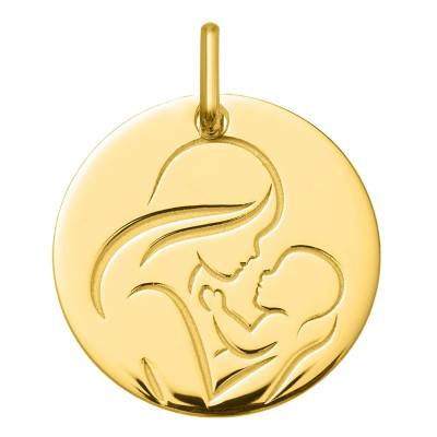 Médaille Vierge à l'Enfant Maternité en Or Jaune 375, Diamètre 16 mm - Emanessence