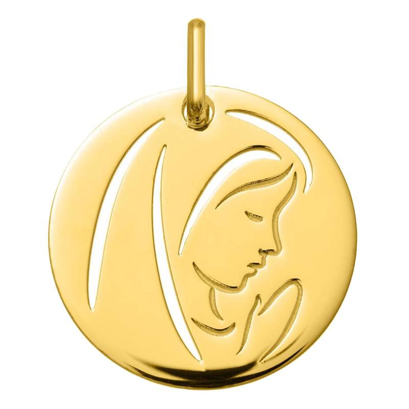 375 Yellow Gold Open-Work Praying Virgin Medal, 16 mm Diameter - Emanessence