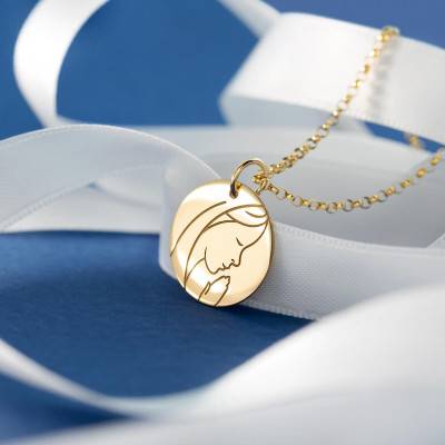 Médaille Vierge en prière, Or Jaune 375, Diamètre 16 mm - Emanessence