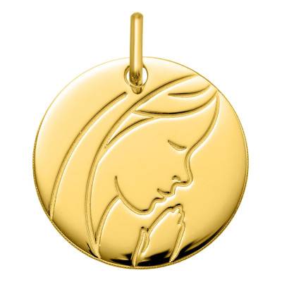 Médaille Vierge en prière, Or Jaune 375, Diamètre 16 mm - Emanessence