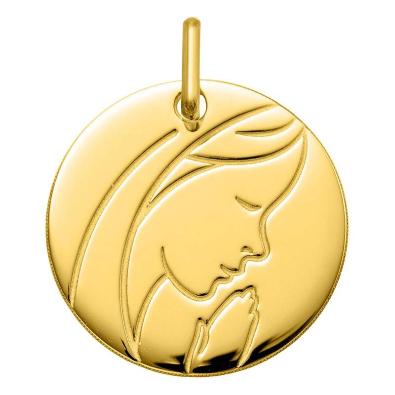 375 Yellow Gold Praying Virgin Medal 16 mm - Emanessence