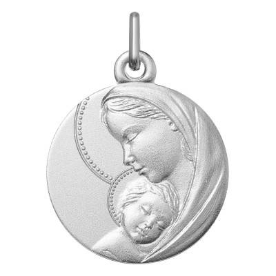 925 Silver Virgin Mary with Child Medal, 16 mm Diameter - Emanessence