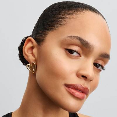 Gold Organic Heart Hoop Earrings - Pandora