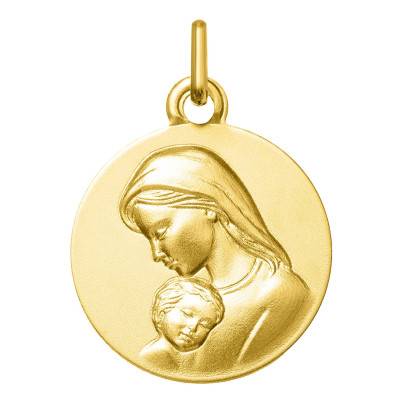 Médaille Vierge à l'Enfant en Or Jaune 375, Diamètre 16 mm - Emanessence
