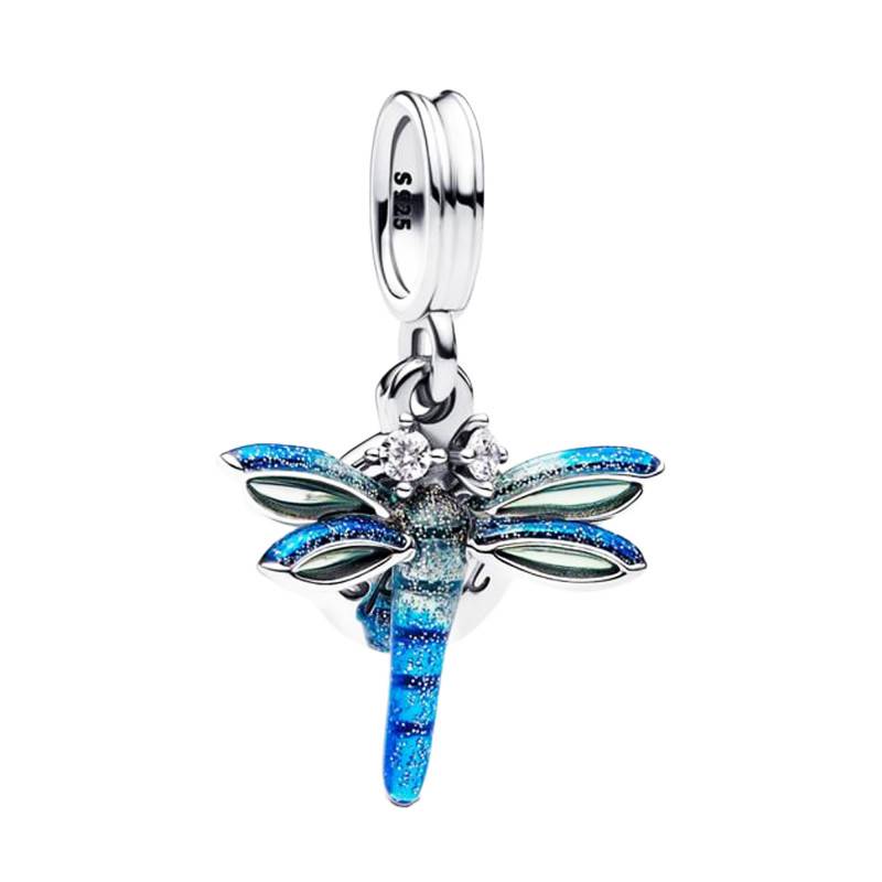 925 Silver & Resin Double Dragonfly Pendant Charm - Pandora