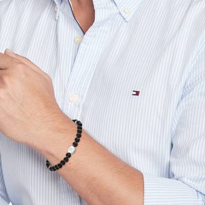 Steel & Onyx Beads Bracelet, Length 18,50 cm - 2790609 - Tommy Hilfiger