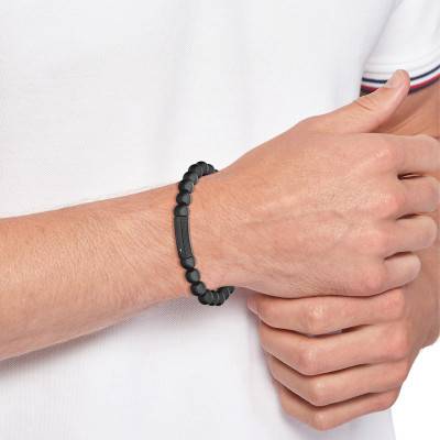Black Steel & Onyx Beads Bracelet, 18 cm Length - 2790581 - Tommy Hilfiger
