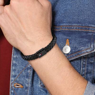 Black Steel & Black Leather Bracelet, Length 19 cm - 2790331 - Tommy Hilfiger