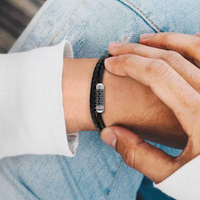 Bracelet Double Cuir Noir & Acier, Longueur 19 cm - Tommy Hilfiger